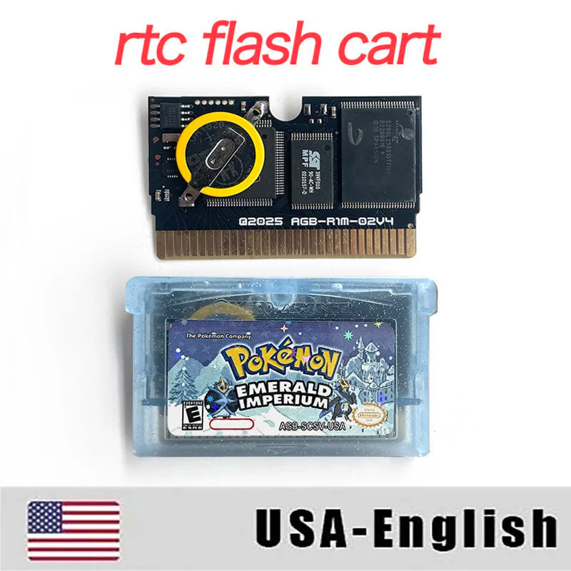 GBA Game USA Version RTC Flash cart Real Time Clock Pokemon emerald imperium Nintendo Cartridge Video Console Card Rom Hack English