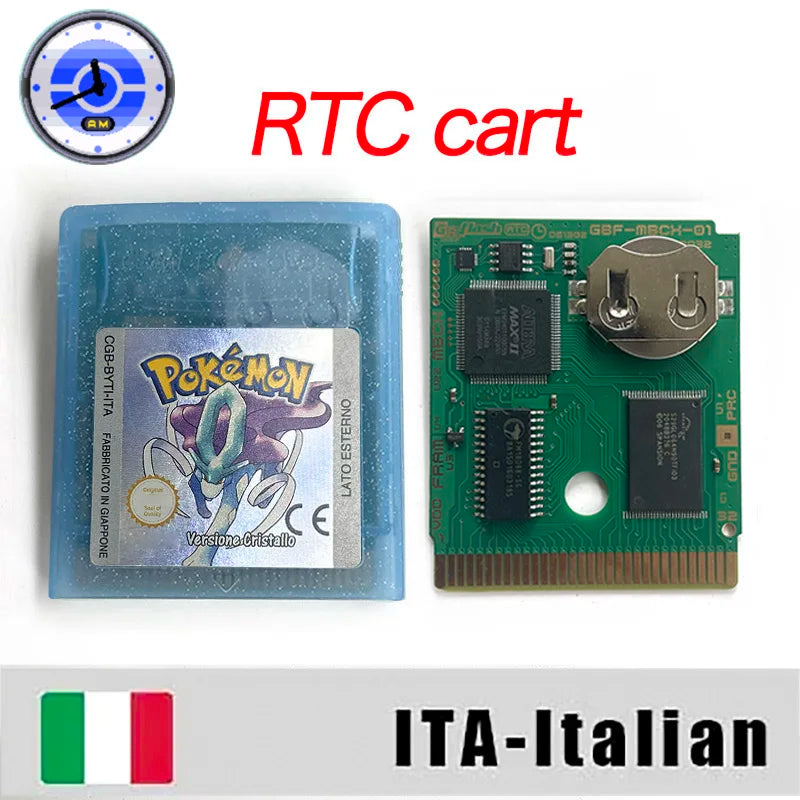 ITA ESP EUR FRA NOE RTC flash cart NO RTC FLASH CART Pokemon gold silver yellow crystal 16 bit Rom Hack Game Cartridge for GBC
