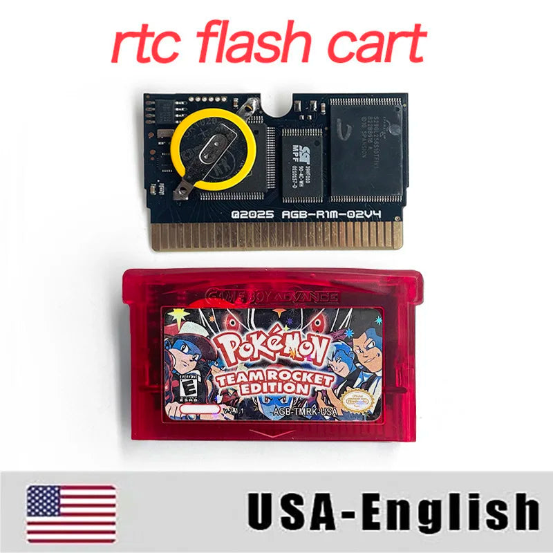 USA ESP RTC Flash cart Real Time Clock Pokemon team rocket edition Nintendo GBA Game Cartridge Video Console Rom Hack English Spanish