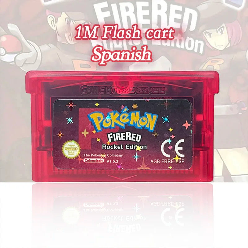 ESP Spanish 1 M Flash cart Pokemon GAIA ash hoenn Flora sky FIRERED Rocket Edition Cartridge Video Game Card Rom Hack