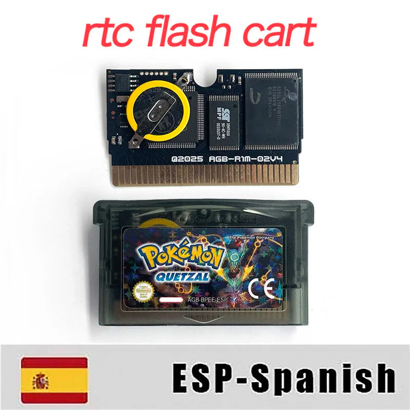 Pokemon quetzal ESP USA Version RTC Flash cart GBA Nintendo Game Cartridge Video Game Console Card Rom Hack Spanish English