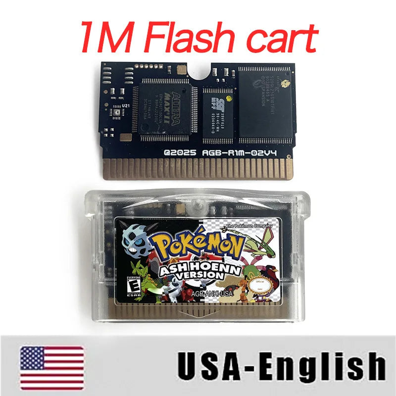 USA ESP Version Pokemon ash hoenn version 1 M Flash cart game Cartridge Rom Hack Spanish English for GBA Game