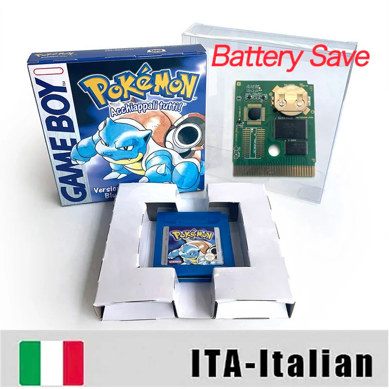 Battery Save pokemon yellow blue red crystal silver gold green USA EUR FRA ESP NOE ITA Game Cartridge with box for GBC