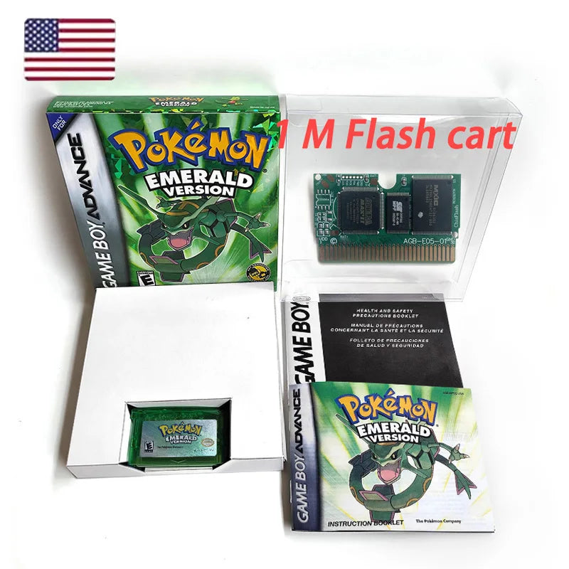 USA FRA NOE FRA version GBA game RTC 1 M Flash CART pokemon sapphire ruby sealed box tray Game Cartridge manual for gba