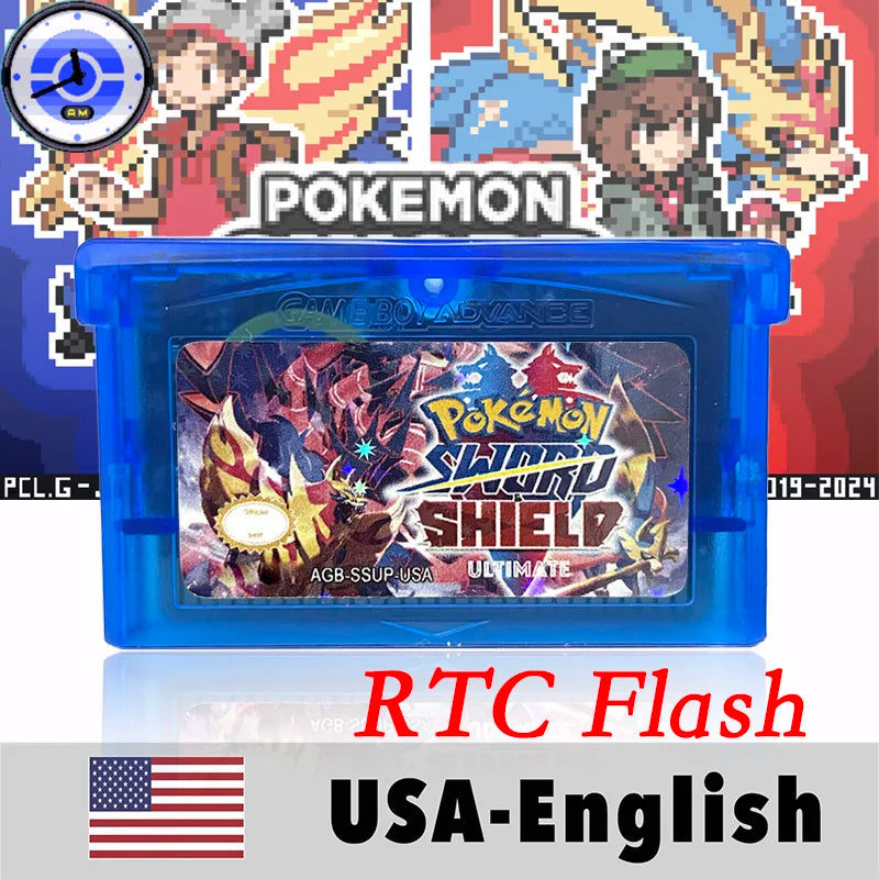 USA English RTC Flash Cart Pokemon Altered Emerald Odyssey GLAZED Flora Sky quetzal pisces Game Cartridge Card Rom Hack for Gba