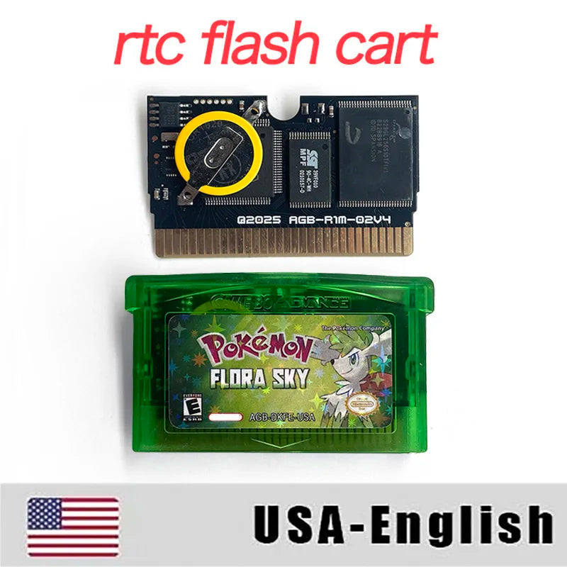 Pokemon flora sky GBA USA PT Version RTC Flash cart Game Nintendo Cartridge Video Console Card Rom Hack Portuguese English