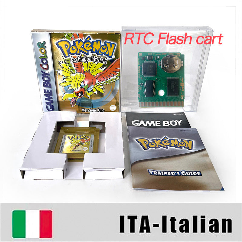 GBC game ITA pokemon gold version RTC Flash cart Nintendo pokemon oro Battery save cartridge with tray box game boy color