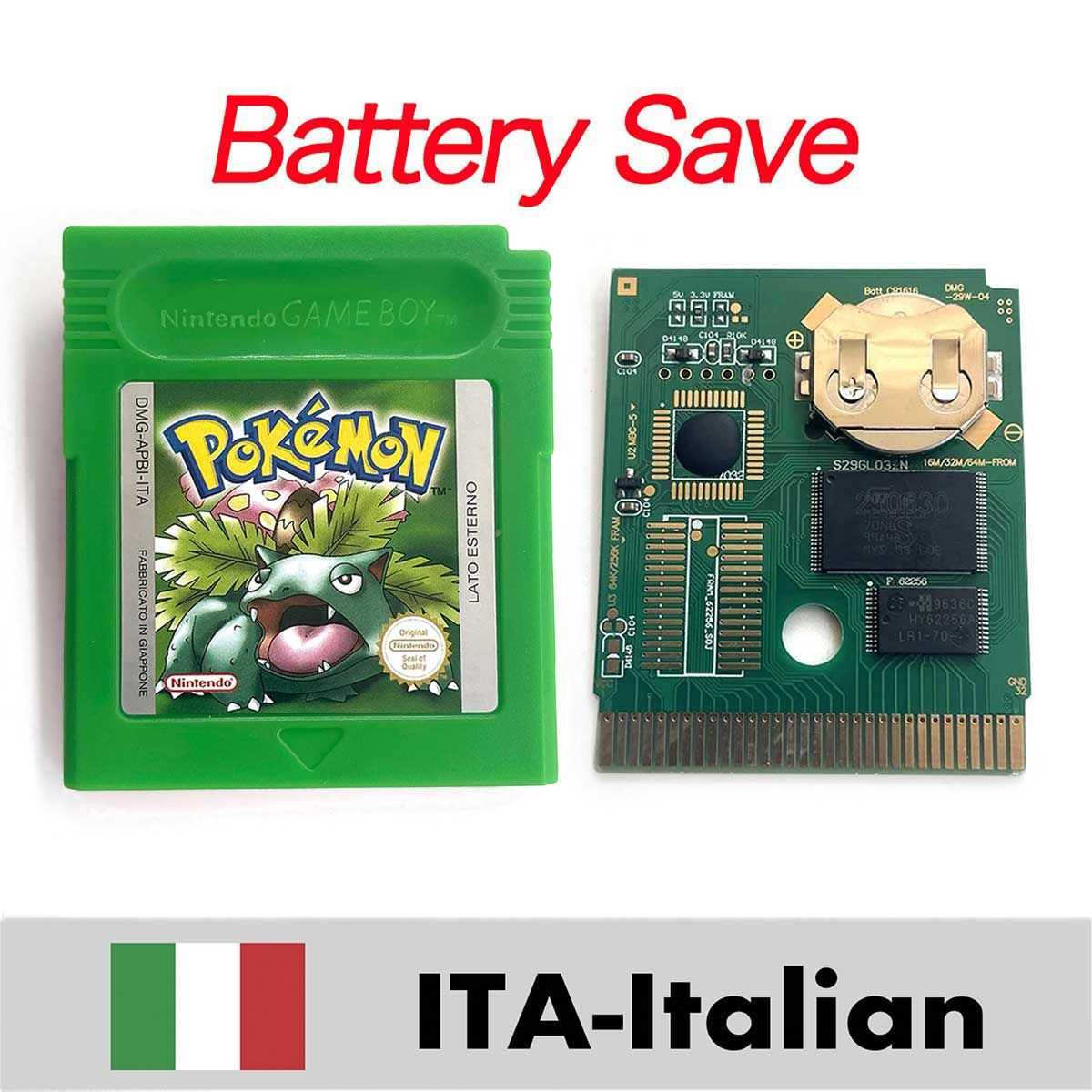 USA ITA NOE FRA ESP EUR Version Battery Save Cart Pokemon Yellow Red Crystal Gold Silver Blue Green 16 Bit Game Cartridge for GBC