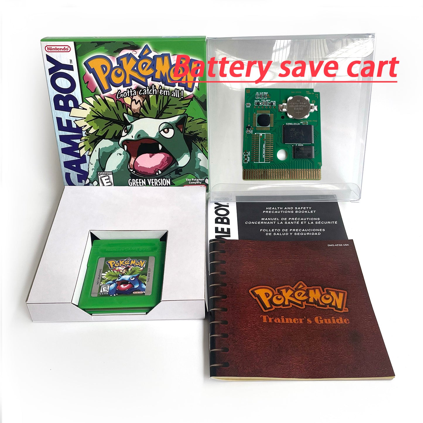 pokemon green version Battery save IC save Manual cartridge with tray box for gbc game boy color
