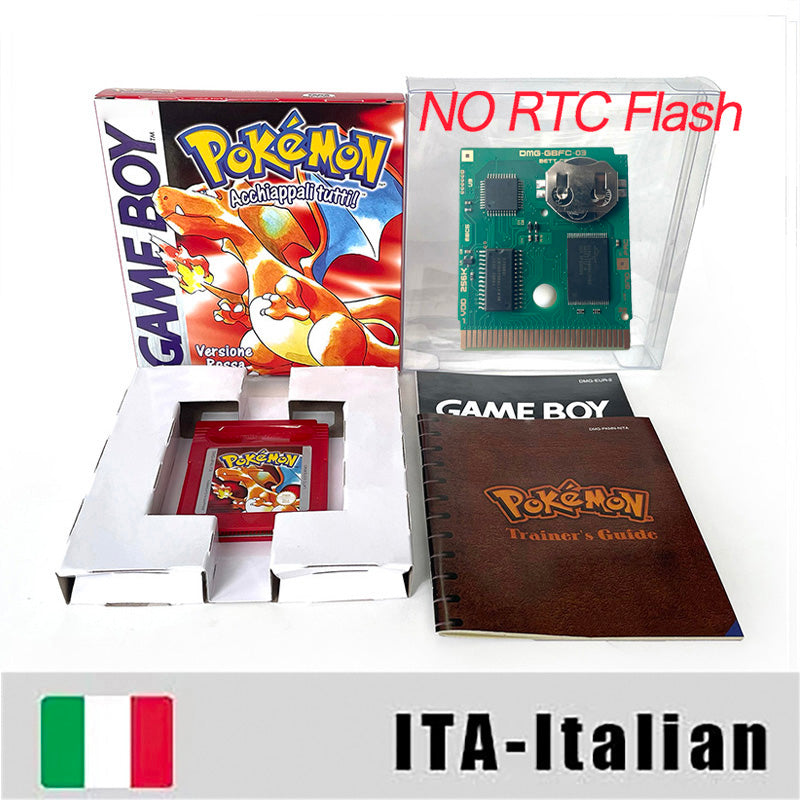 gbc game ITA Italian pokemon red version Battery save no RTC Flash pokemon rosso cartridge with tray box manual gbc game boy color