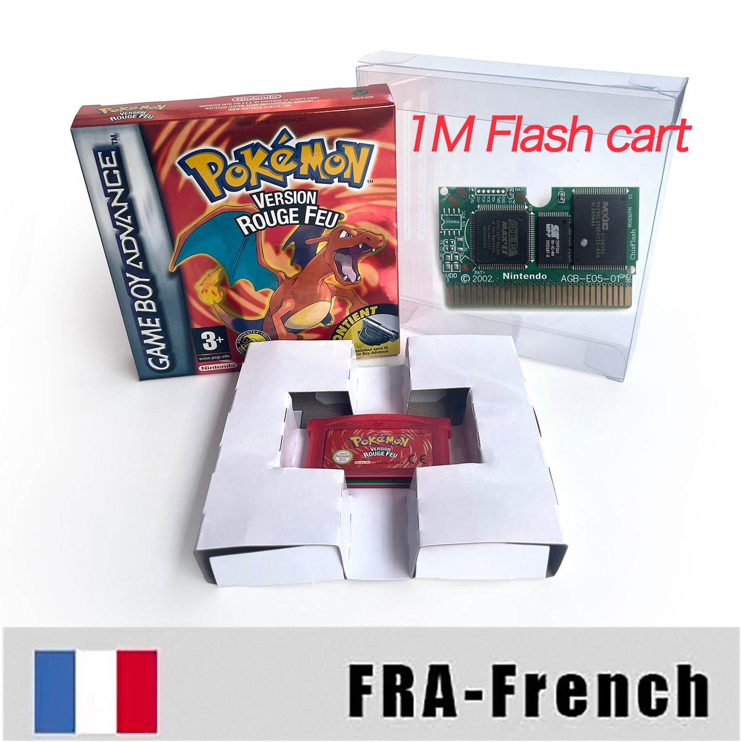 IC save 1 M flash cart pokemon feu rouge version box with tray Nintendo game cartridge for gba game boy advance