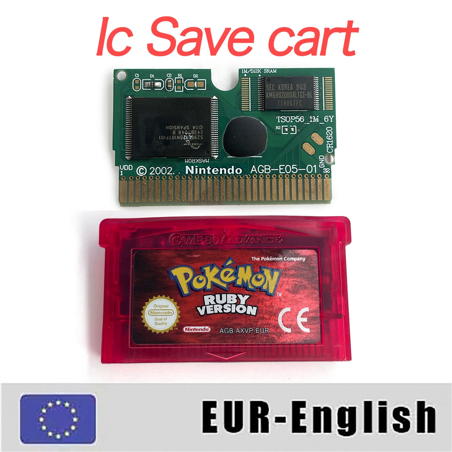 EUR English IC save rtc flash cart Real Time Clock pokemon ruby version box with tray Nintendo game cartridge for gba