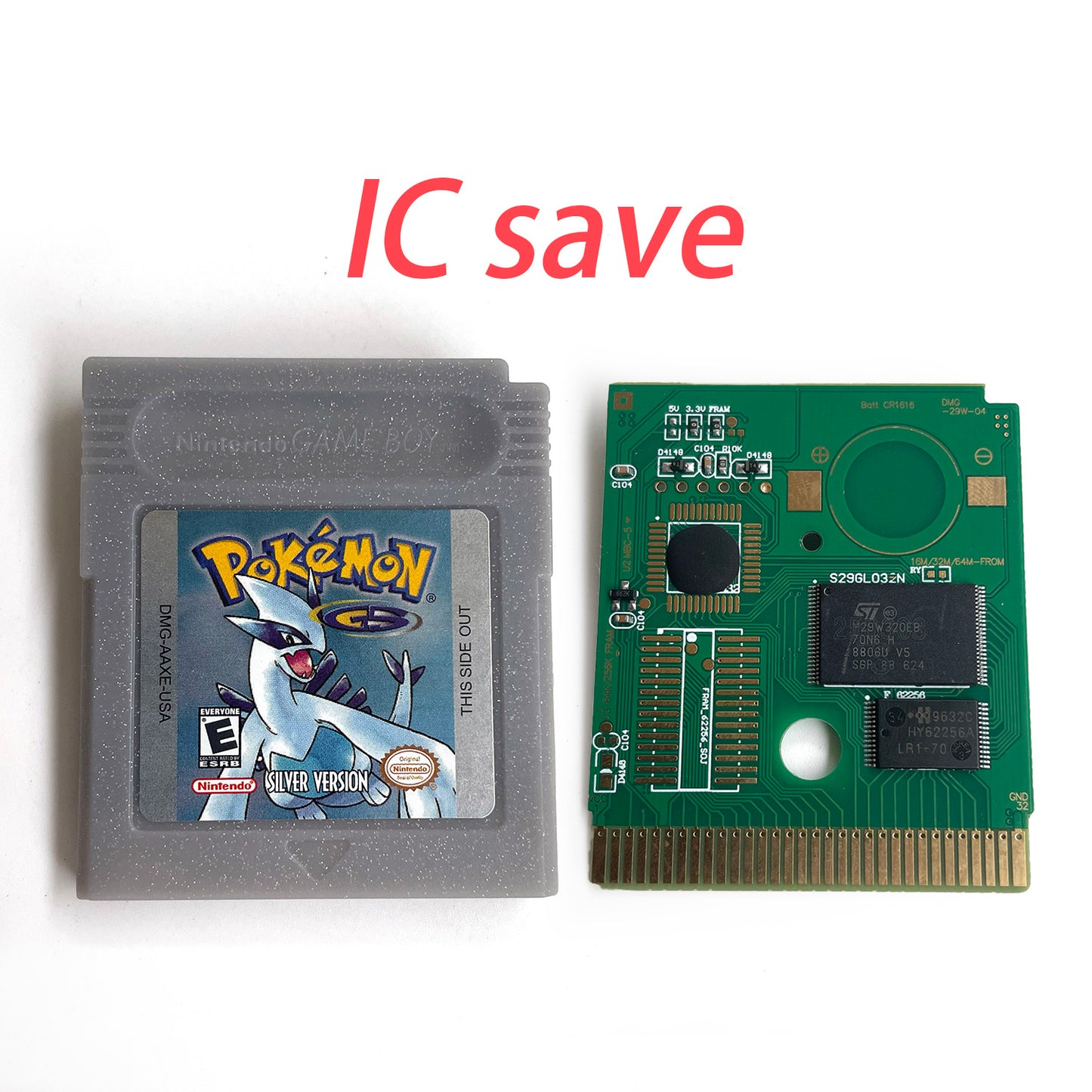 pokemon silver version RTC Flash cart Battery save IC save Manual cartridge with tray box for gbc game boy color