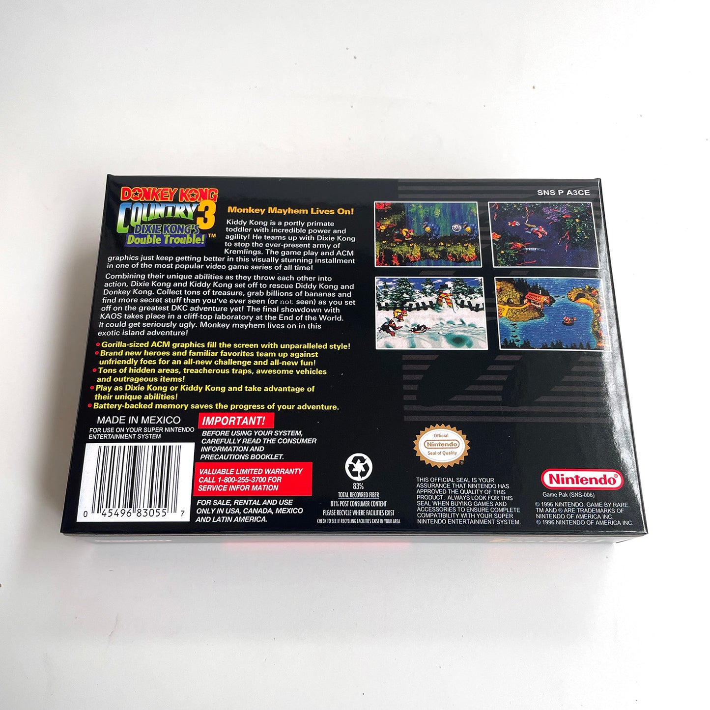 donkey kong country 3 USA cartridge with tray box manual for SNES super nintendo entertainment system