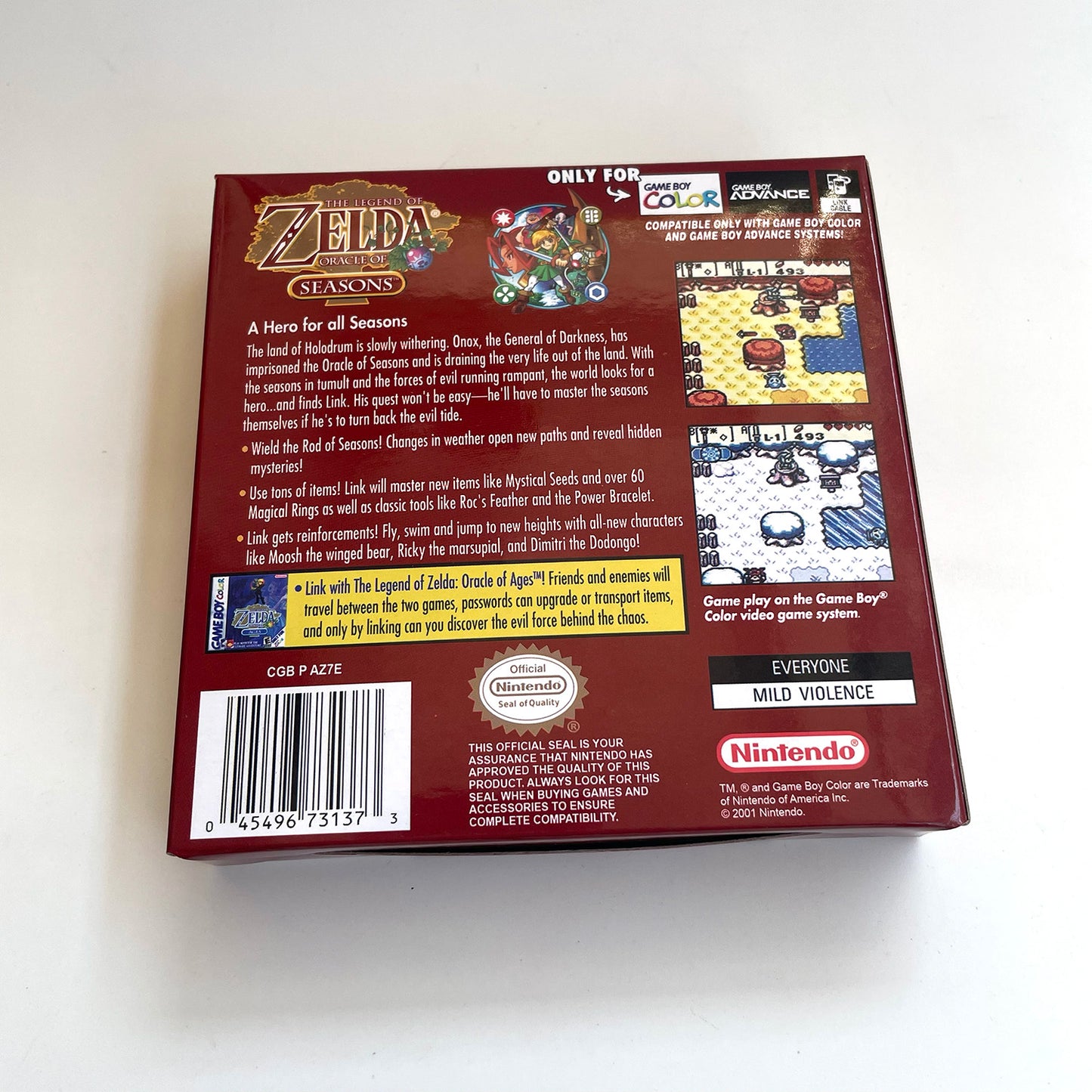 The Legend of Zelda: Oracle of Seasons cartridge with tray box for gbc game boy color