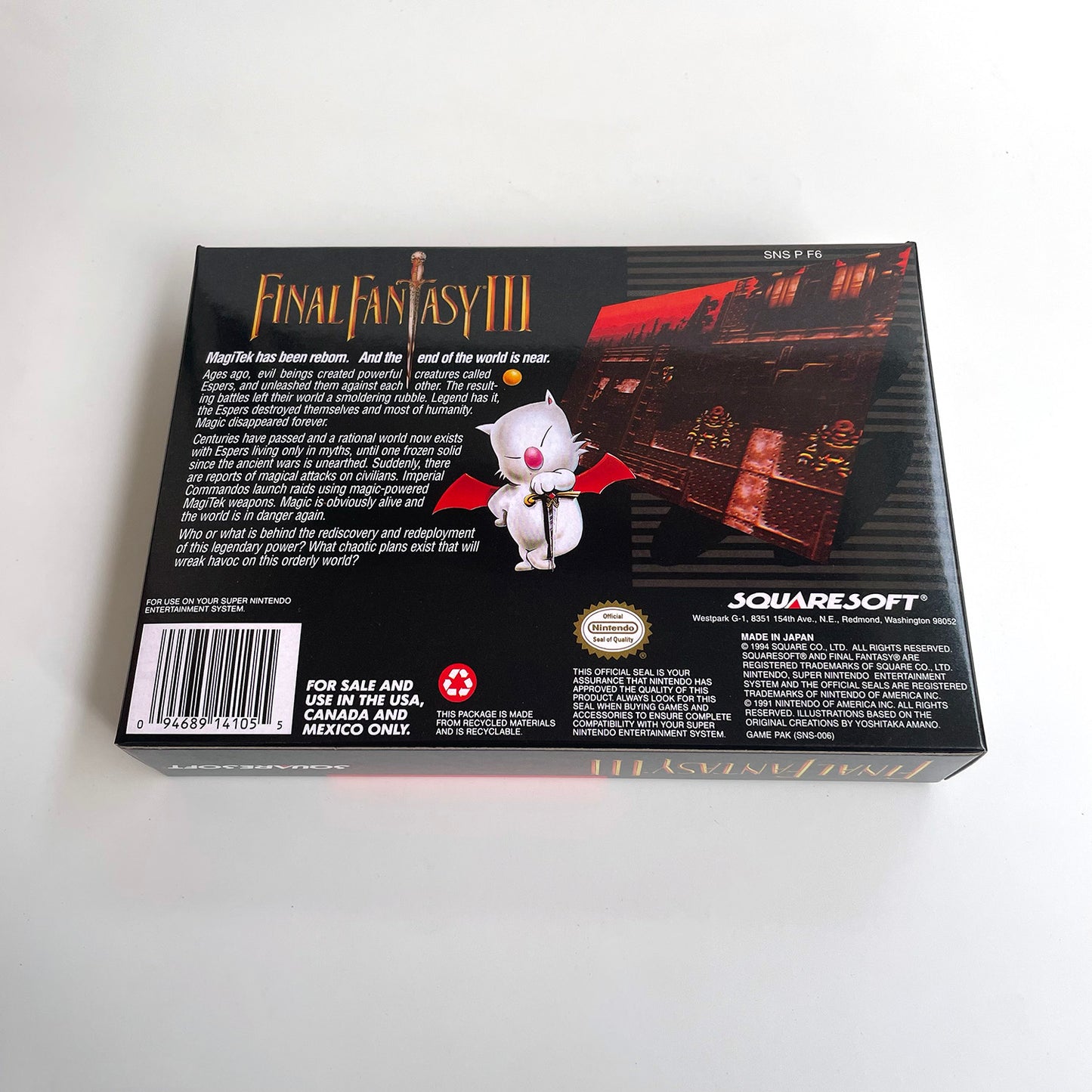 Final Fantasy III cartridge with tray box manual for SNES super nintendo entertainment system