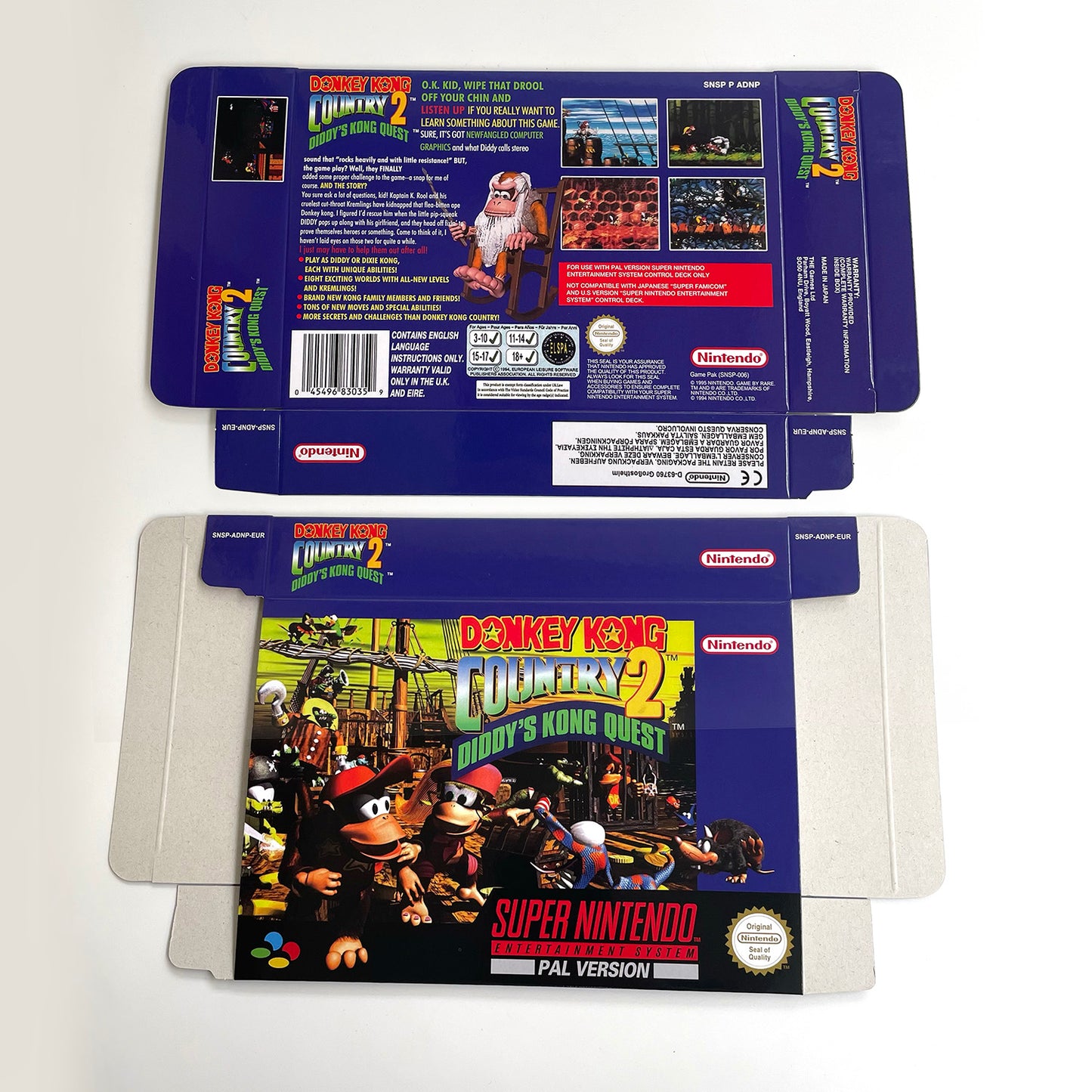 donkey kong country 2 EUR cartridge with tray box manual for SNES super nintendo entertainment system