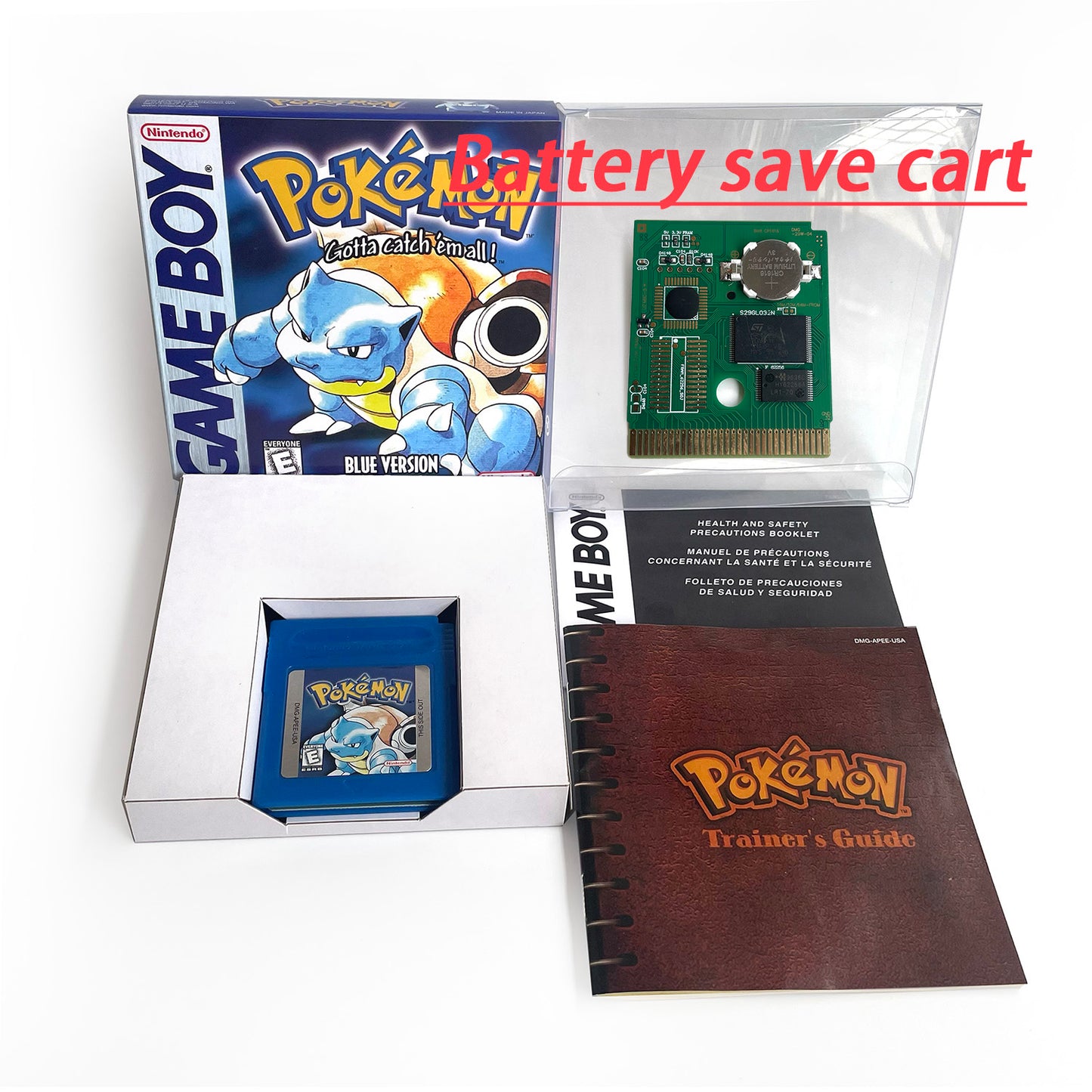 pokemon blue version Battery save IC save Manual cartridge with tray box for gbc game boy color