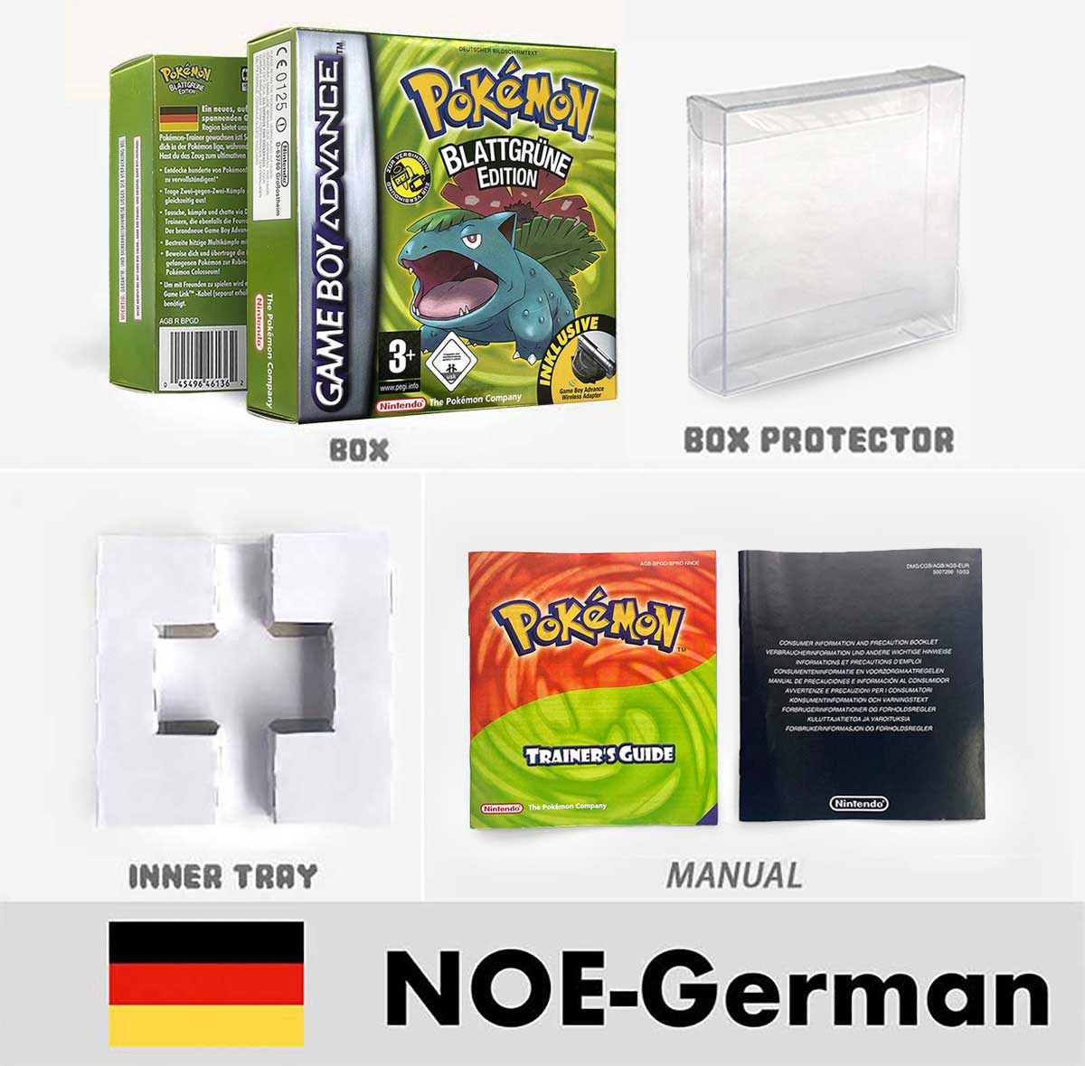 USA FRA NOE FRA Pokemon Emerald Ruby Firered Sapphire LeafGreen Box Tray Manual for Gba