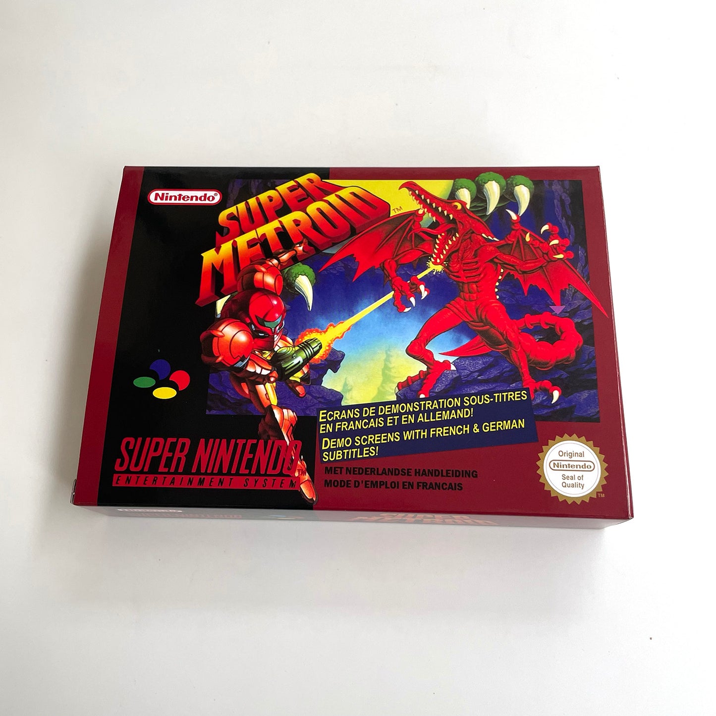 super metroid EUR cartridge with tray box manual for SNES super nintendo entertainment system