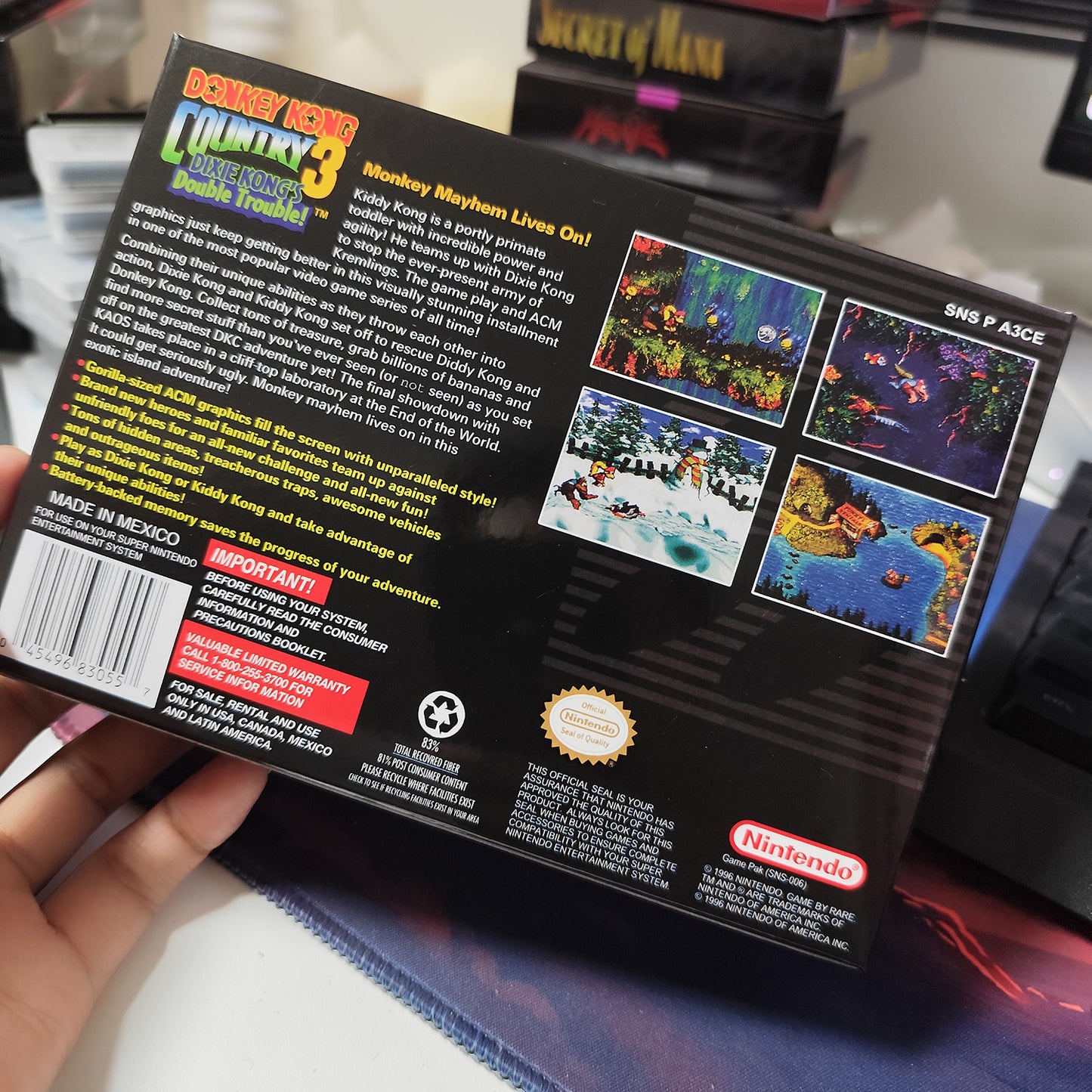 donkey kong country 3 USA cartridge with tray box manual for SNES super nintendo entertainment system