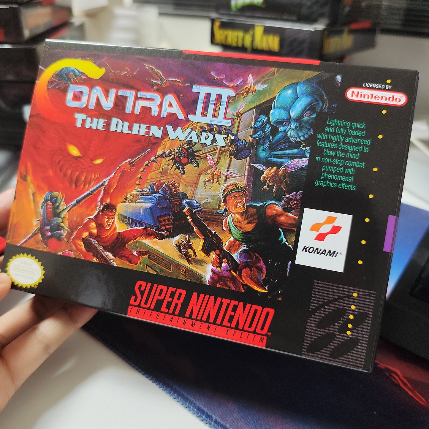Contra III 3 The Alien Wars cartridge with tray box manual for SNES super nintendo entertainment system
