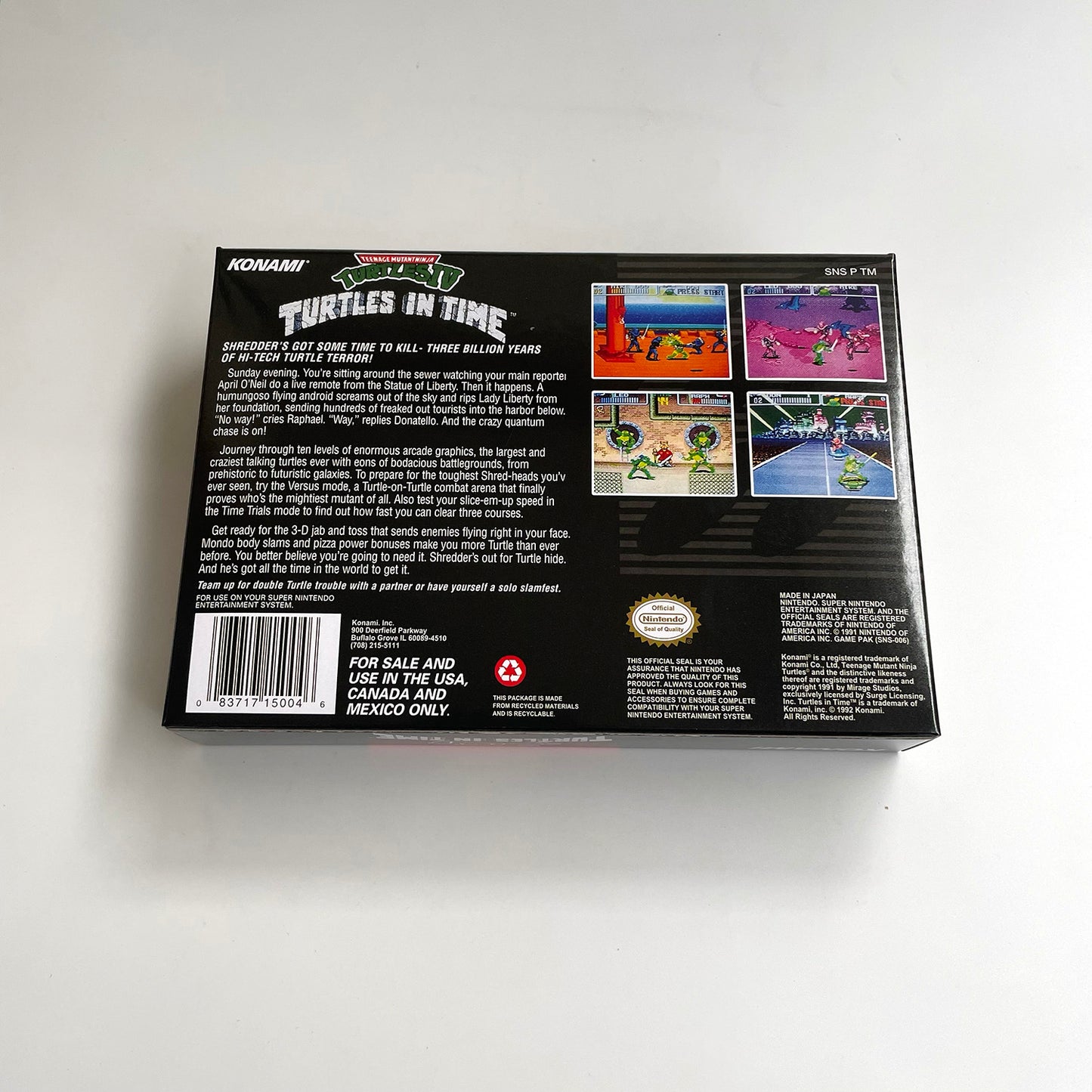 Teenage Mutant Ninja Turtles IV Turtles in Time cartridge with tray box manual for SNES super nintendo entertainment system