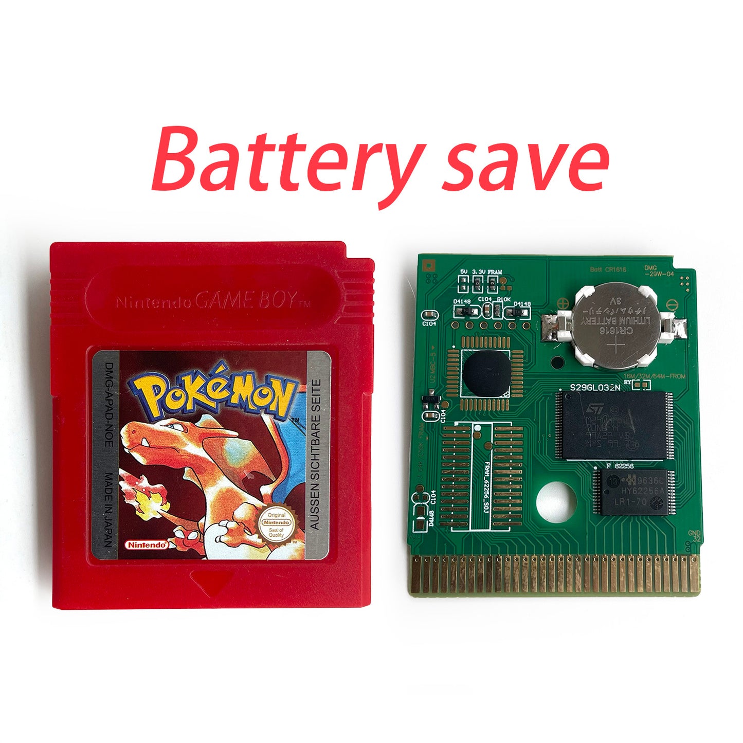 pokemon red version Battery save IC save Manual cartridge with tray box for gbc game boy color