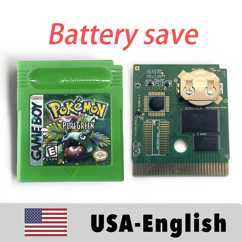 USA FRA English French Pokemon pure yume red blue green battery save cart Cartridge Video Game Console Card Rom Hack for gbc
