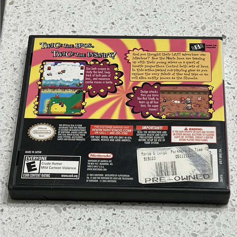 Mario & Luigi: Partners in Time With Box Game cartridge Manual Ds for Nintendo Ds 3ds 2ds