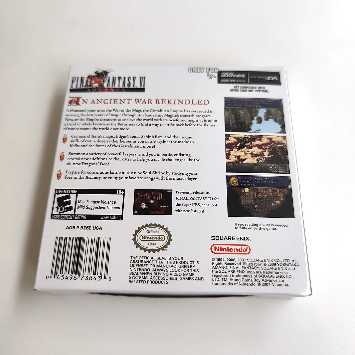 Final Fantasy VI cartridge with tray box manual for gba game boy advance