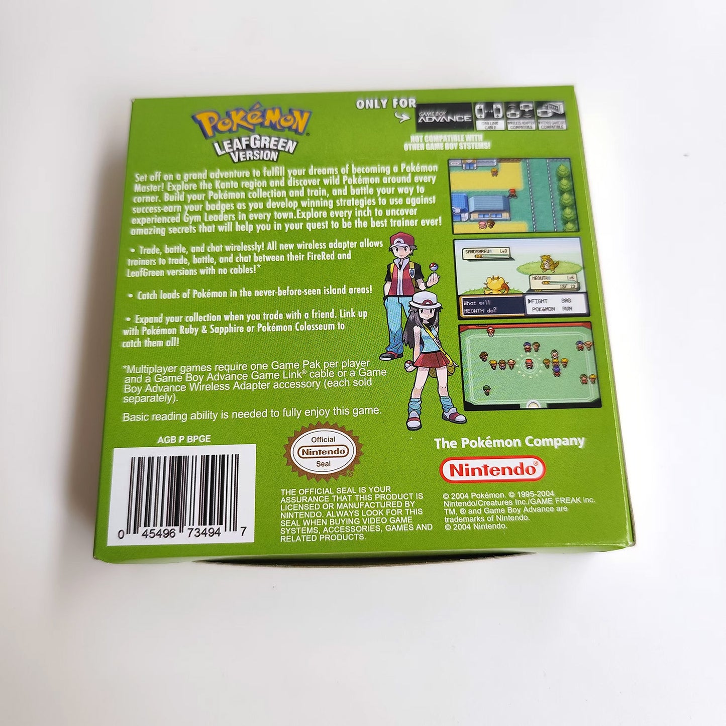 pokemon leafgreen version cartridge with tray box manual for gba game boy advance
