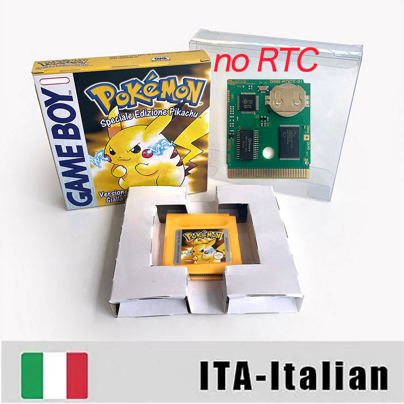 ITA ESP EUR FRA NOE USA Pokemon series RTC Flash silver crystal gold NO RTC flash yellow red blue 16 bit box tray Game Cartridge for GBC Multi-language
