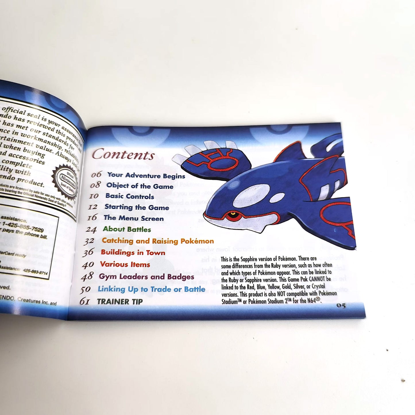 pokemon Sapphire version cartridge with tray box manual for gba game boy advance