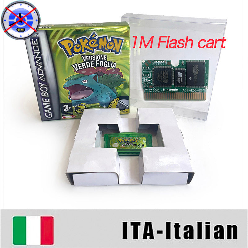 EUR ESP NOE FRA ITA USA RTC flash 1 M Flash CART Pokemon 5 types Sapphire Firered Emerald Ruby Leafgreen Video Game cart for GBA Multilingual