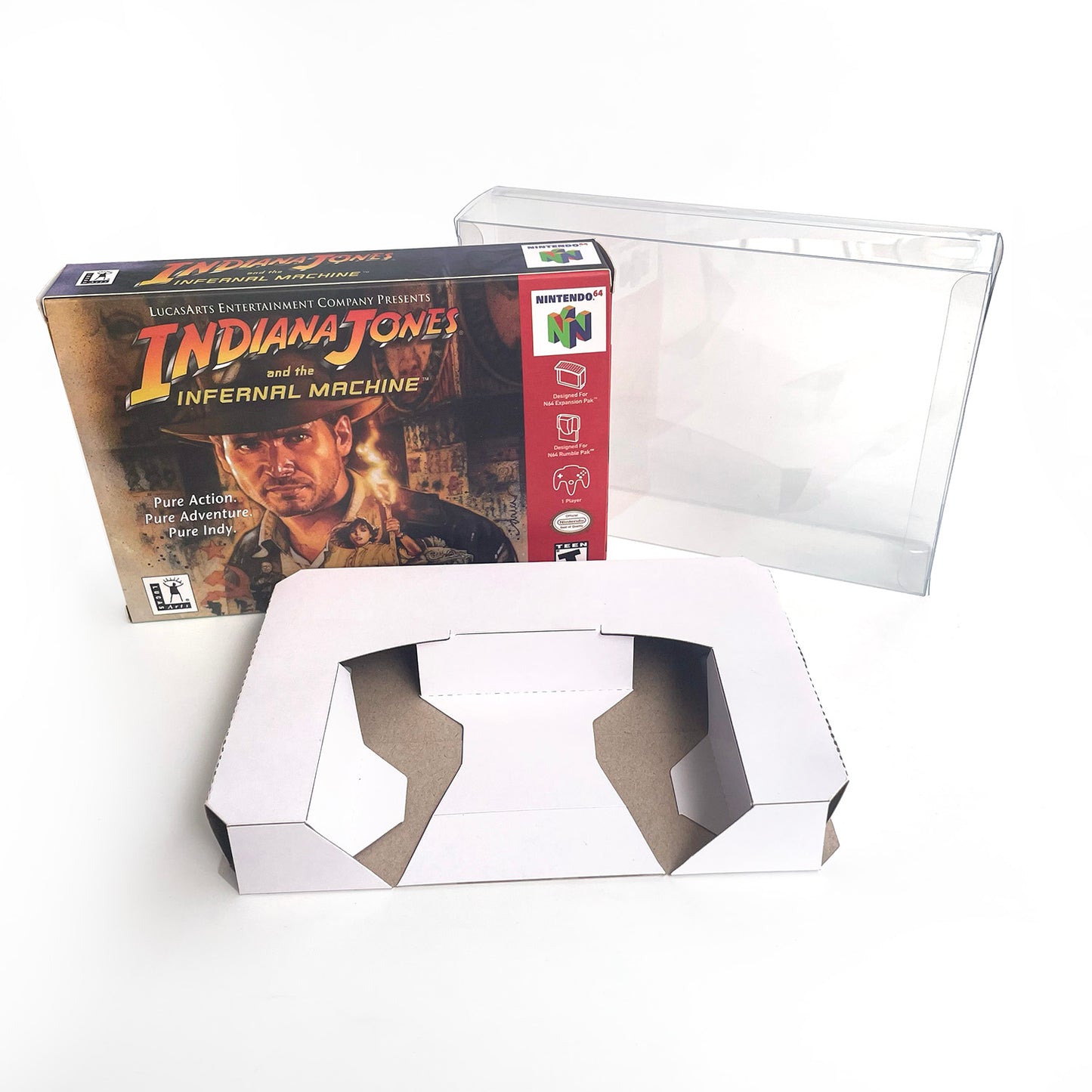 Indiana Jones and the Infernal Machine game cartridge with tray box for N64 Nintendo 64