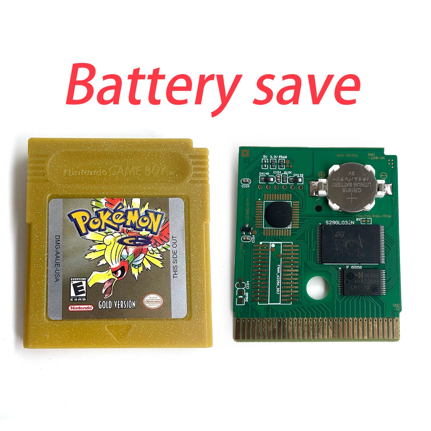 pokemon gold version RTC Flash cart Battery save IC save gold Manual cartridge with tray box for gbc game boy color