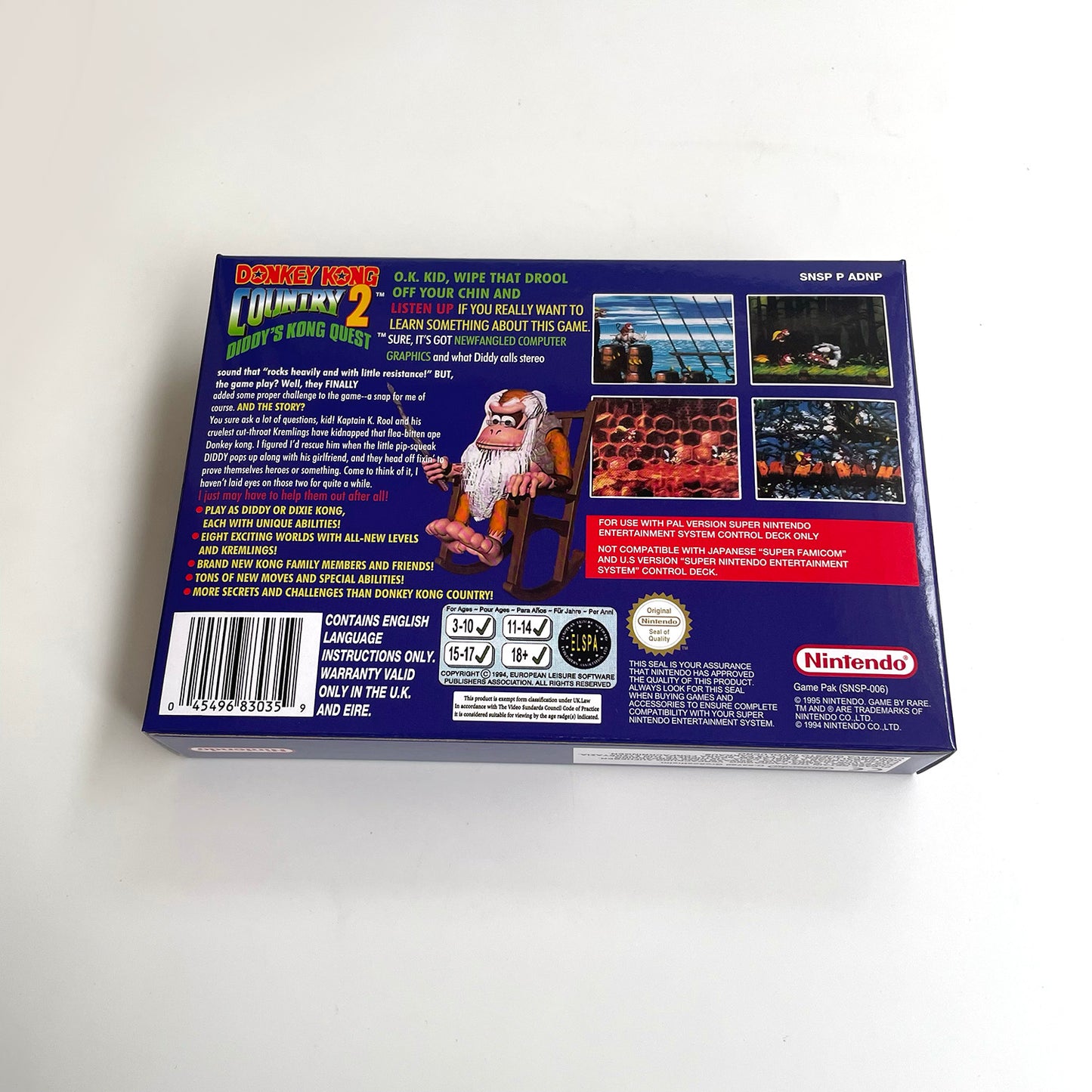 donkey kong country 2 EUR cartridge with tray box manual for SNES super nintendo entertainment system