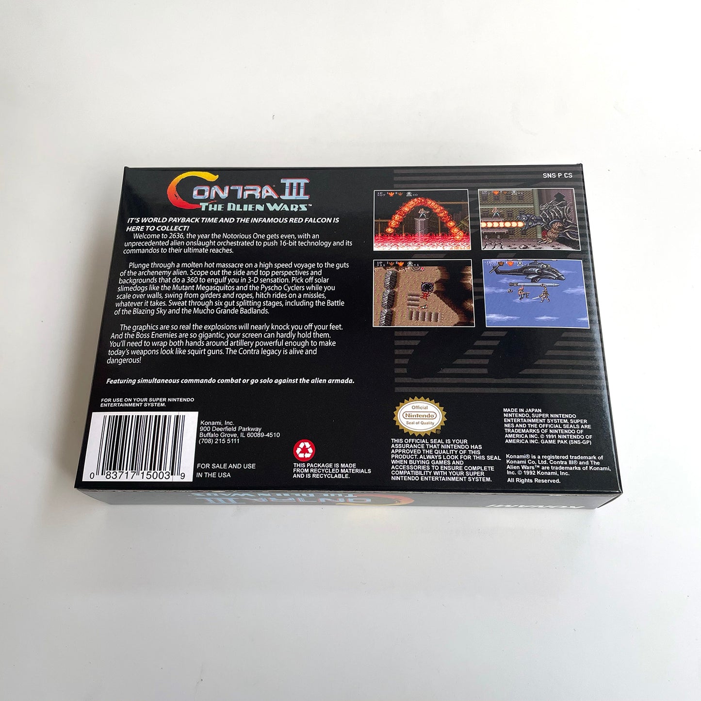 Contra III 3 The Alien Wars cartridge with tray box manual for SNES super nintendo entertainment system