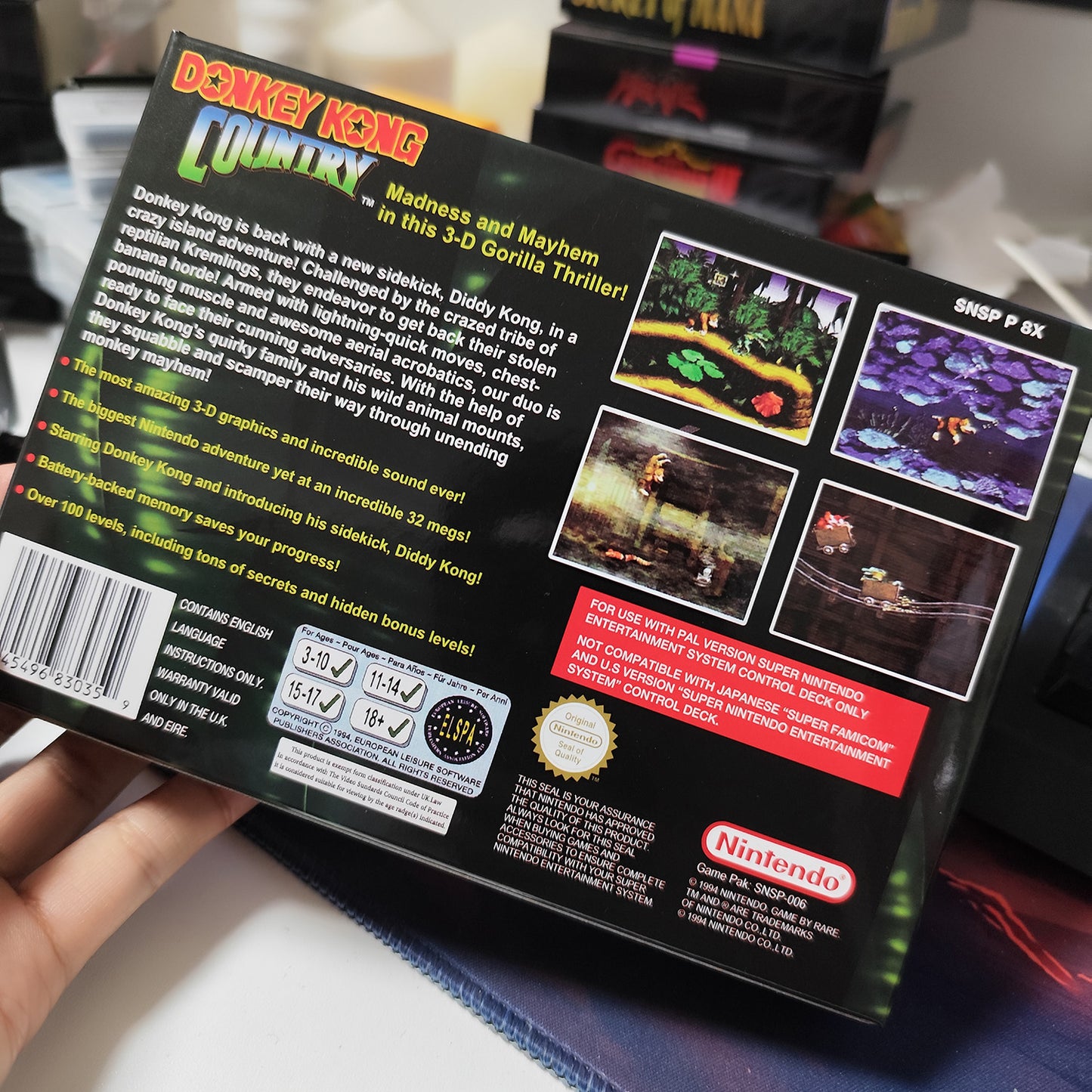 donkey kong country 1 EUR cartridge with tray box manual for SNES super nintendo entertainment system