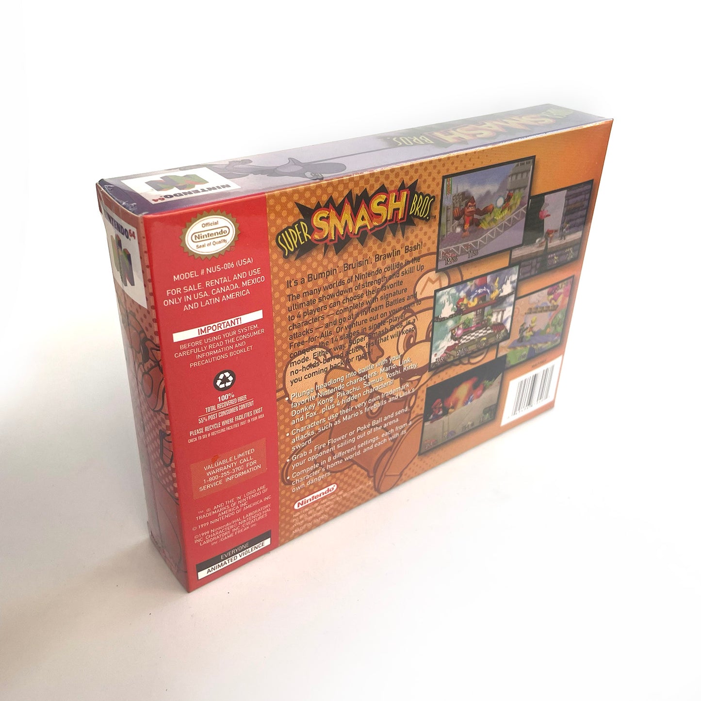 super Smash bros game cartridge with tray box for N64 Nintendo 64