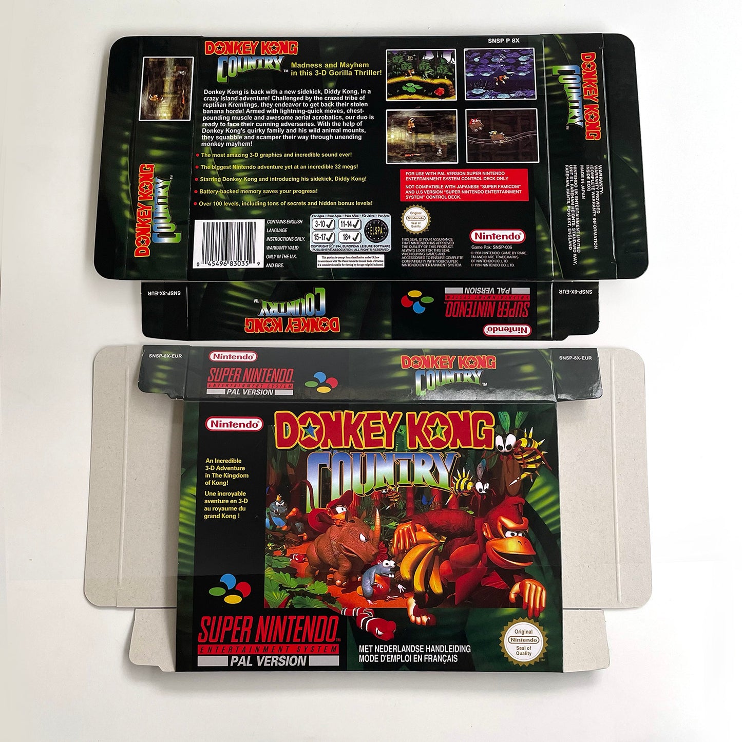 donkey kong country 1 EUR cartridge with tray box manual for SNES super nintendo entertainment system
