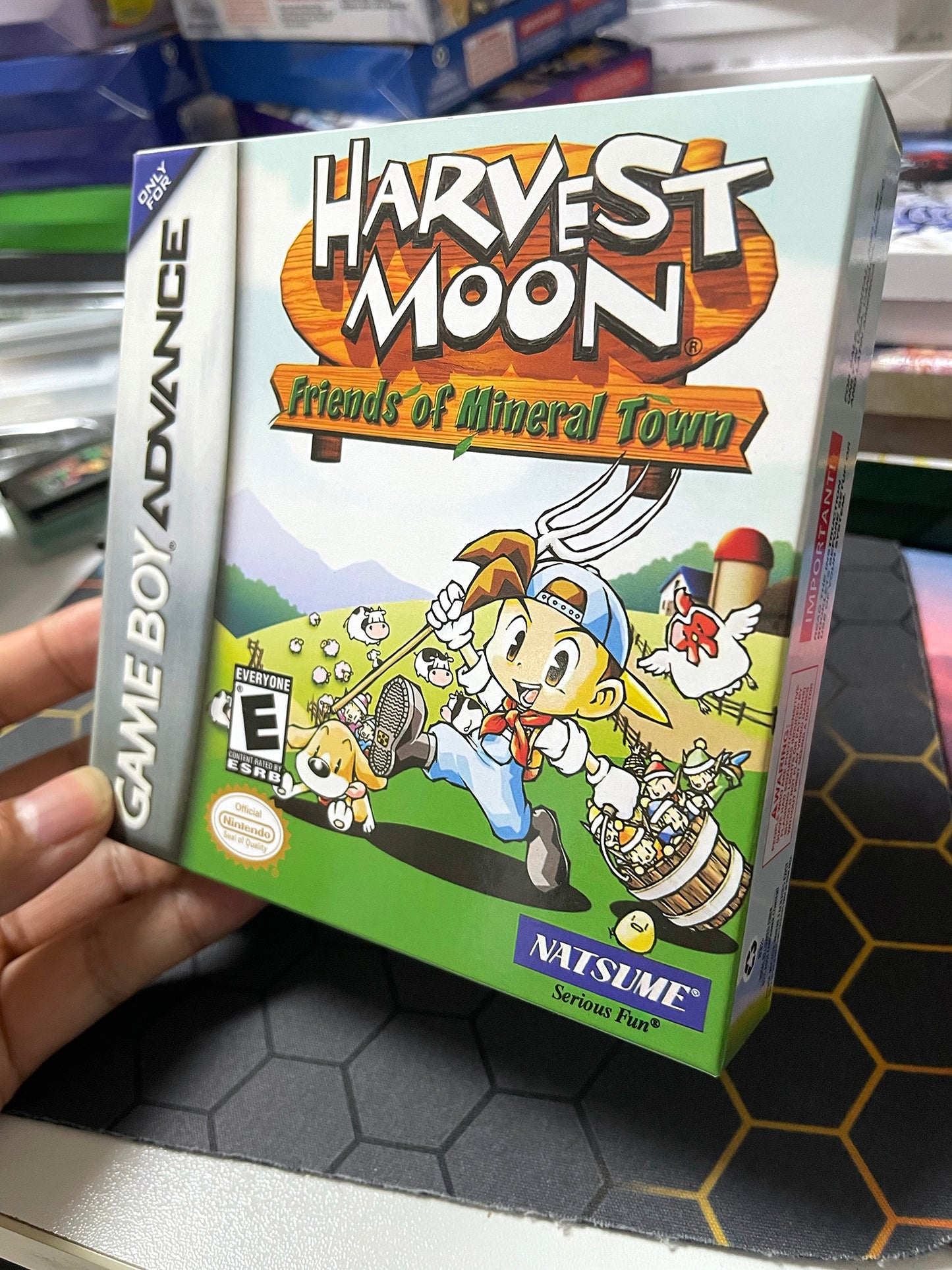 Harvest Moon Friends of Mineral Town cartridge with tray box manual for gba game boy advance