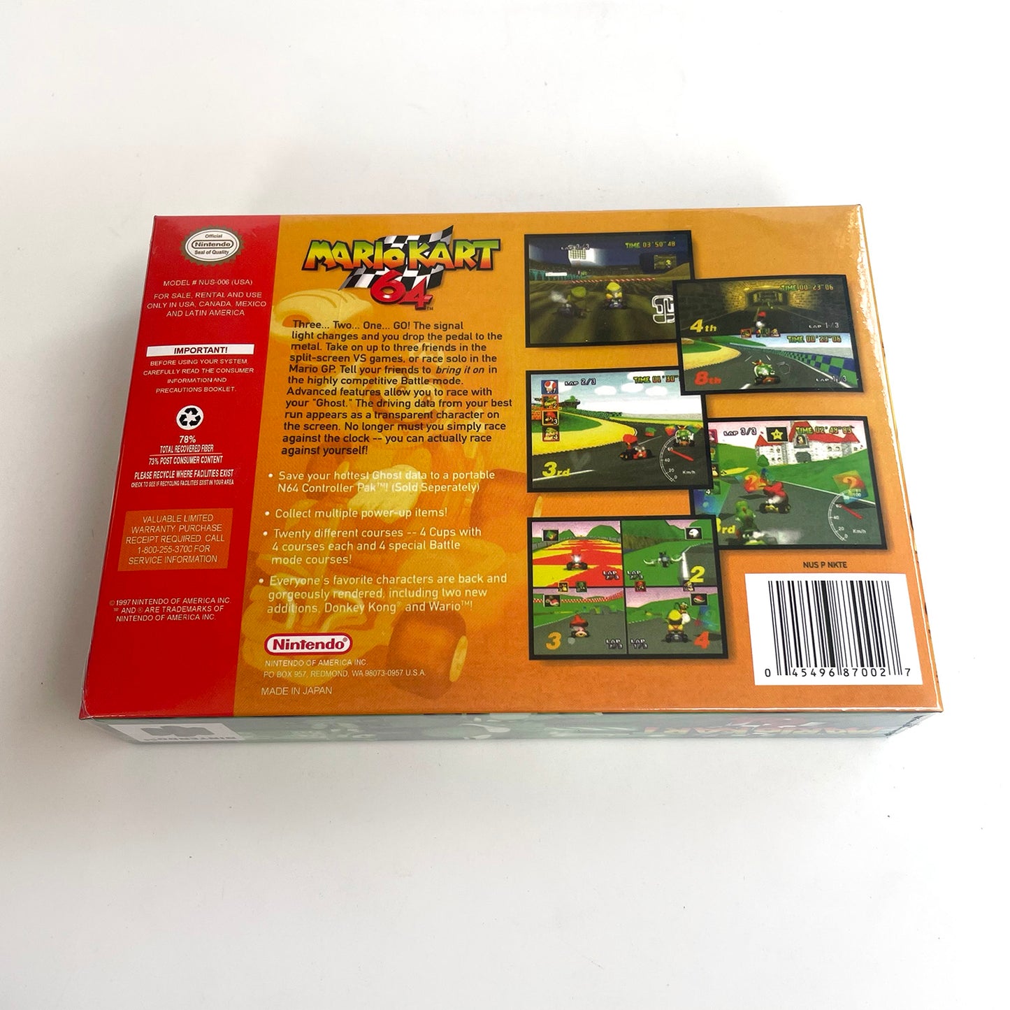Mario kart game cartridge with tray box for N64 Nintendo 64