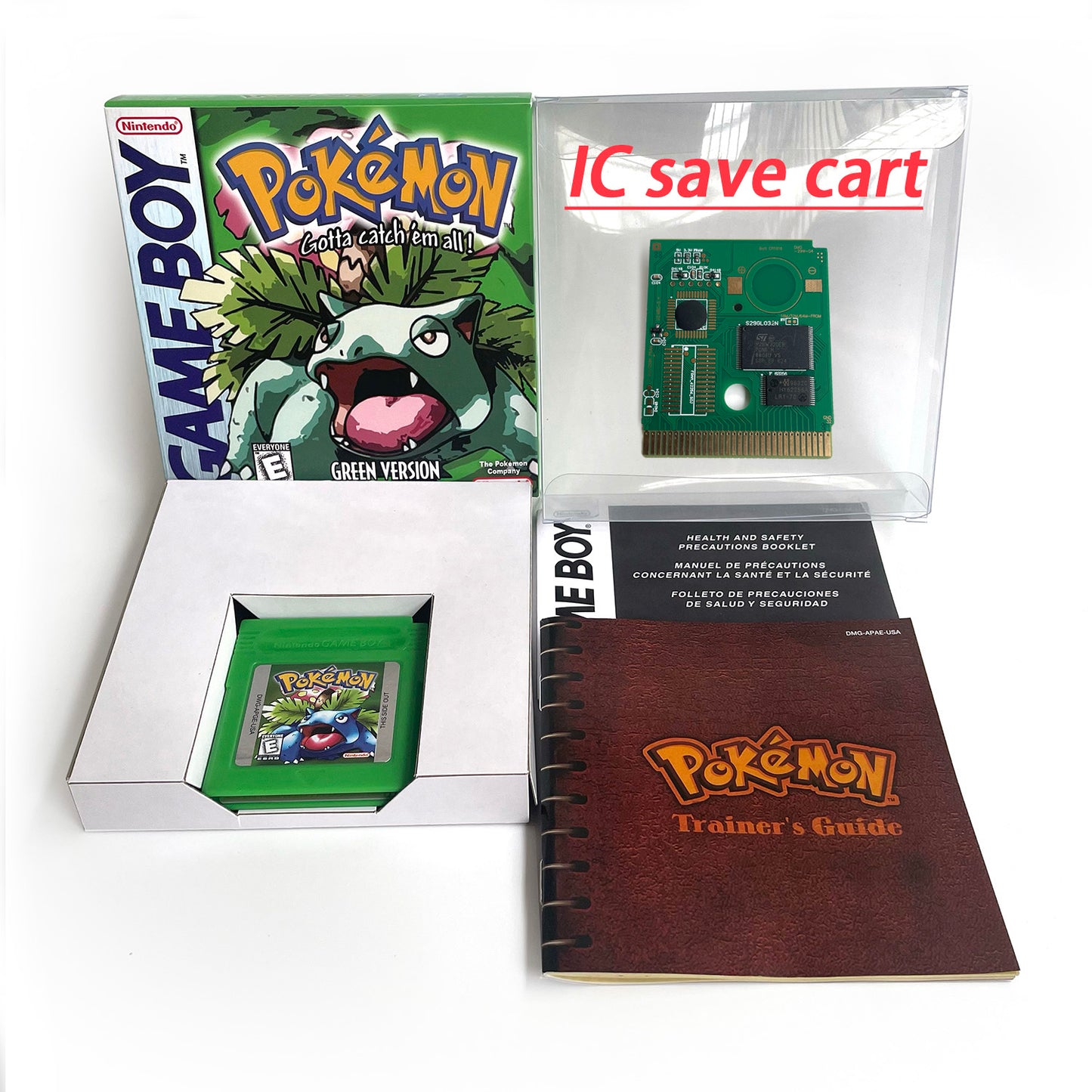 pokemon green version Battery save IC save Manual cartridge with tray box for gbc game boy color