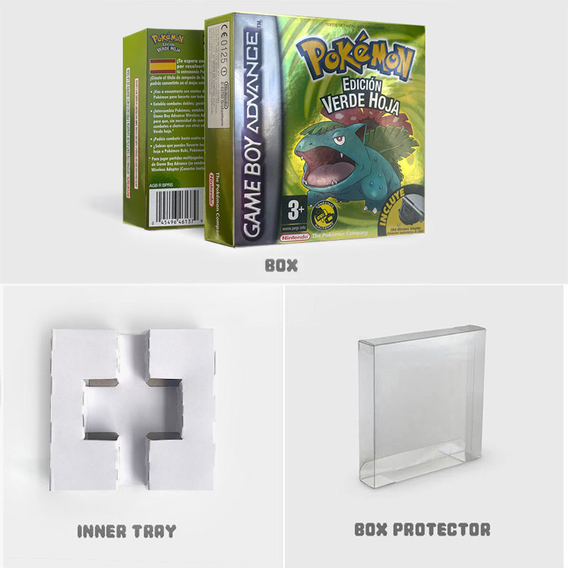 ESP Spanish IC save 1 M flash cart pokemon leafgreen version box with tray Nintendo game cartridge for gba