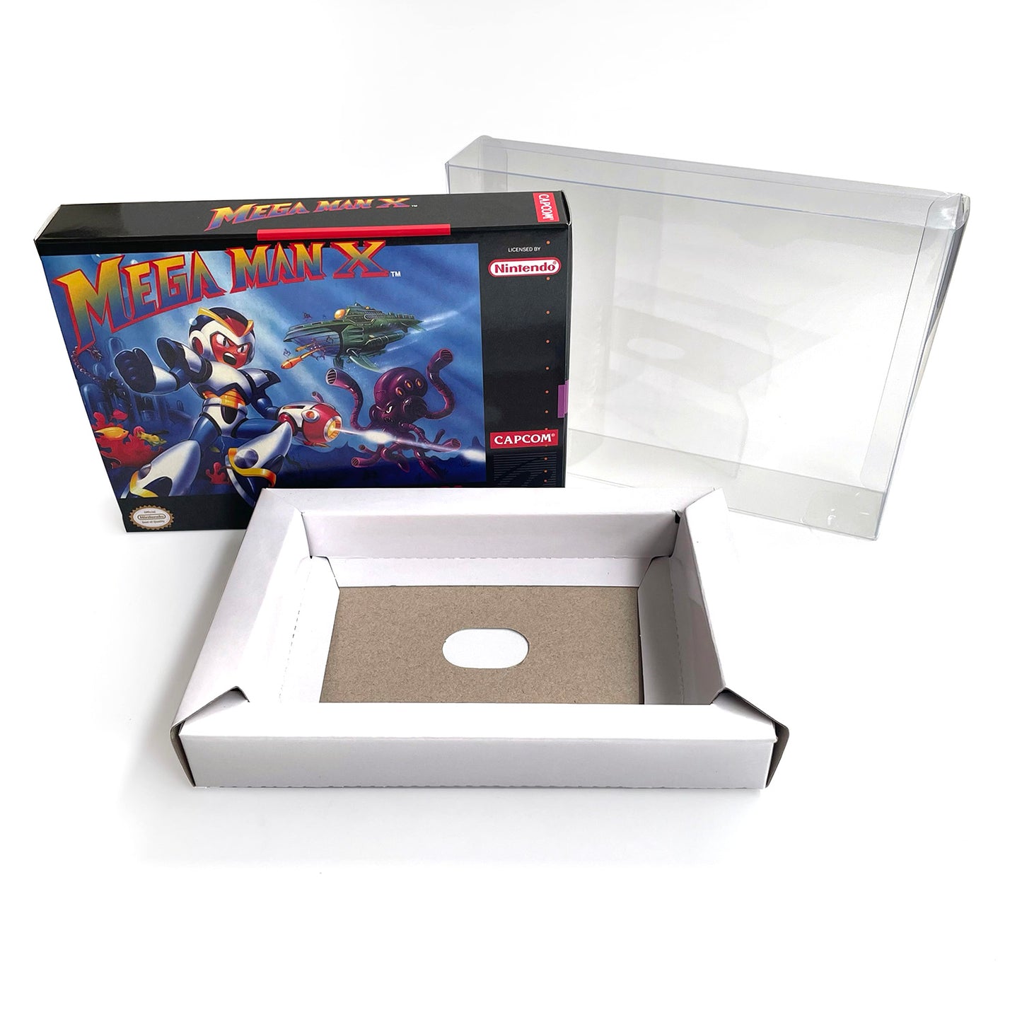 mega man x cartridge with tray box manual for SNES super nintendo entertainment system