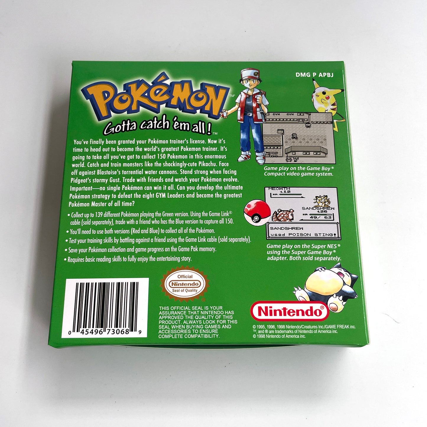 pokemon green version Battery save IC save Manual cartridge with tray box for gbc game boy color