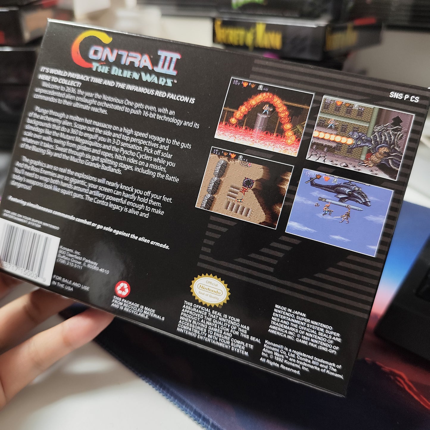 Contra III 3 The Alien Wars cartridge with tray box manual for SNES super nintendo entertainment system