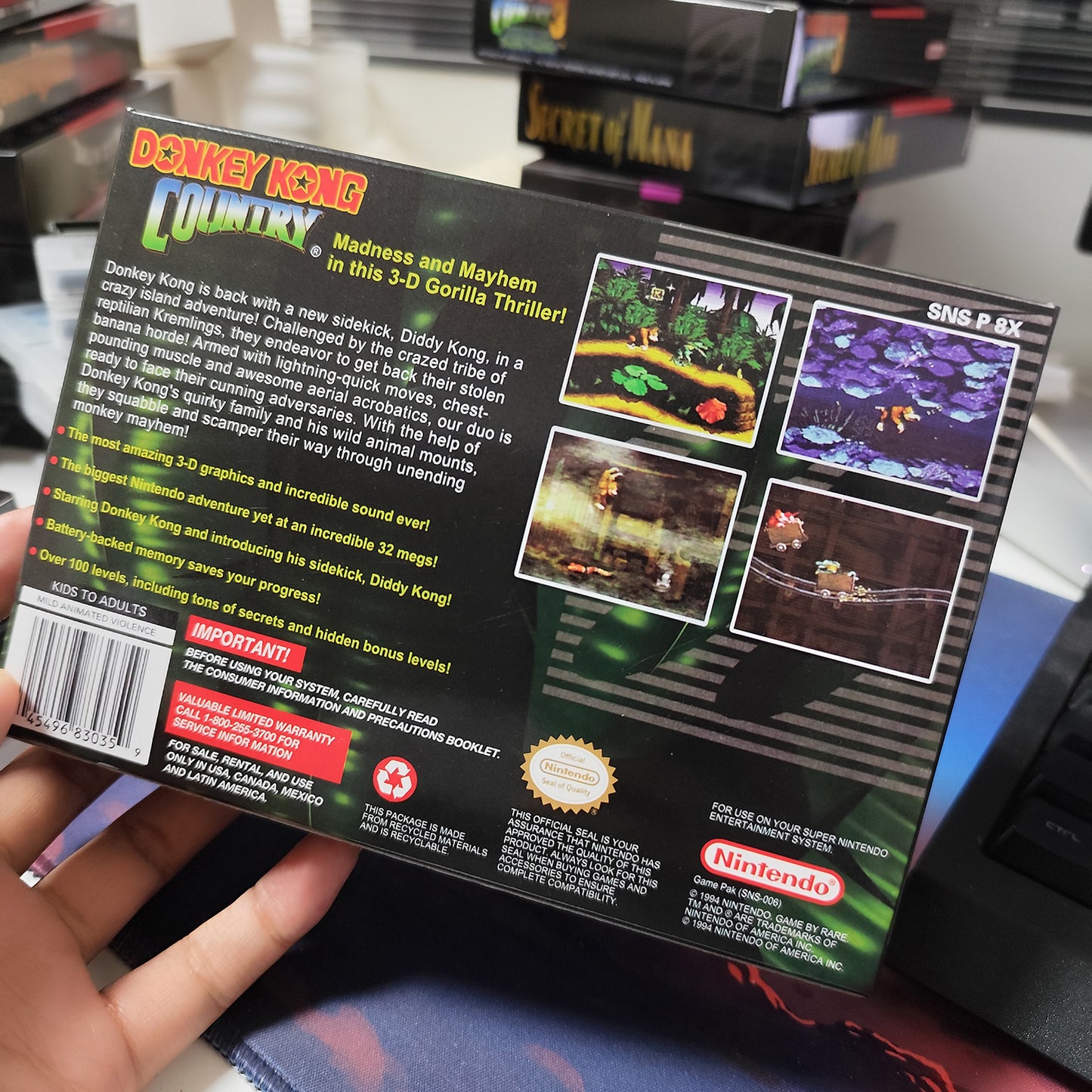 donkey kong country 1 USA cartridge with tray box manual for SNES super nintendo entertainment system